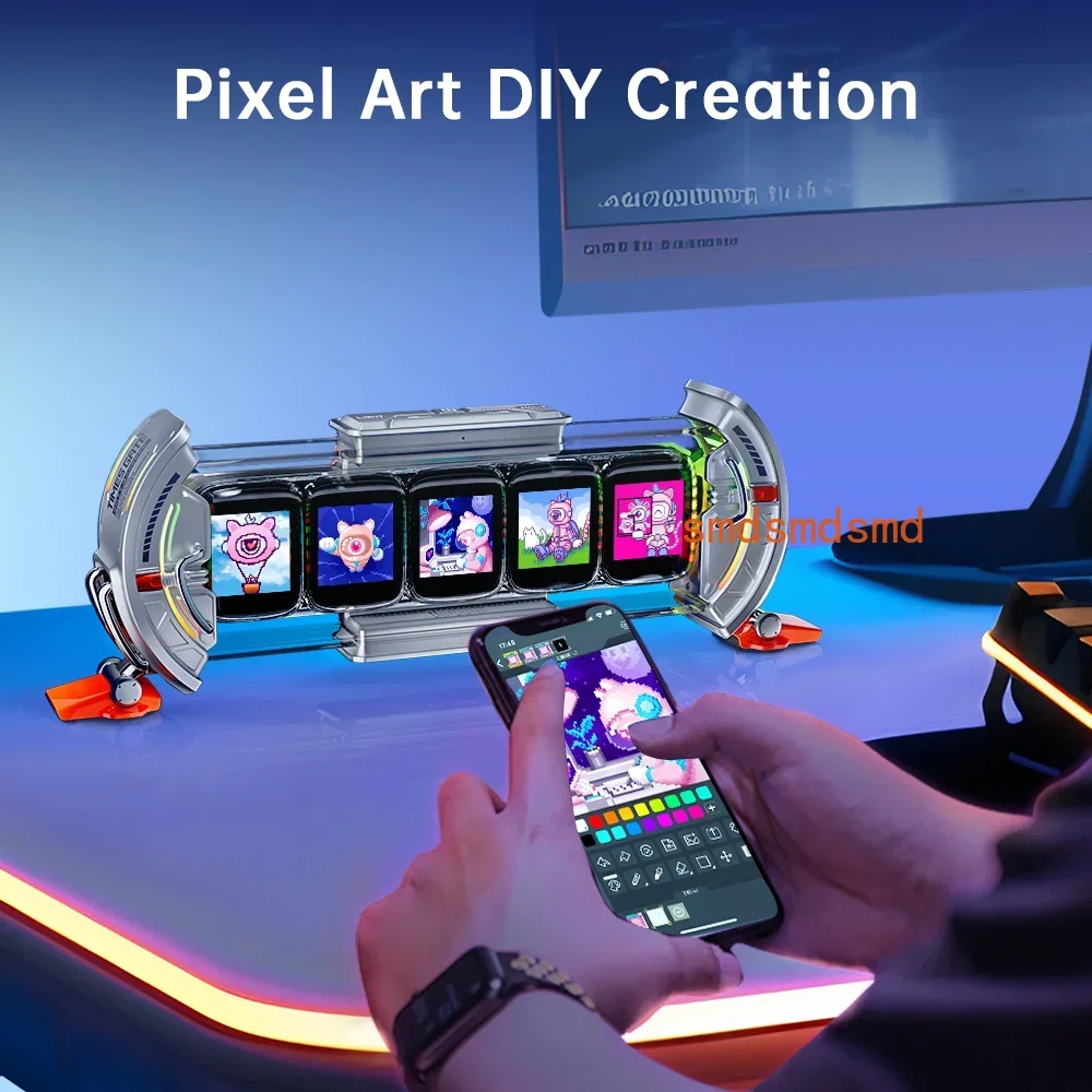 Times Gate Gaming Room Setup Digital Clock with Smart APP Control, WiFi Connect, RGB LED Display, Office Decor Cyberpunk