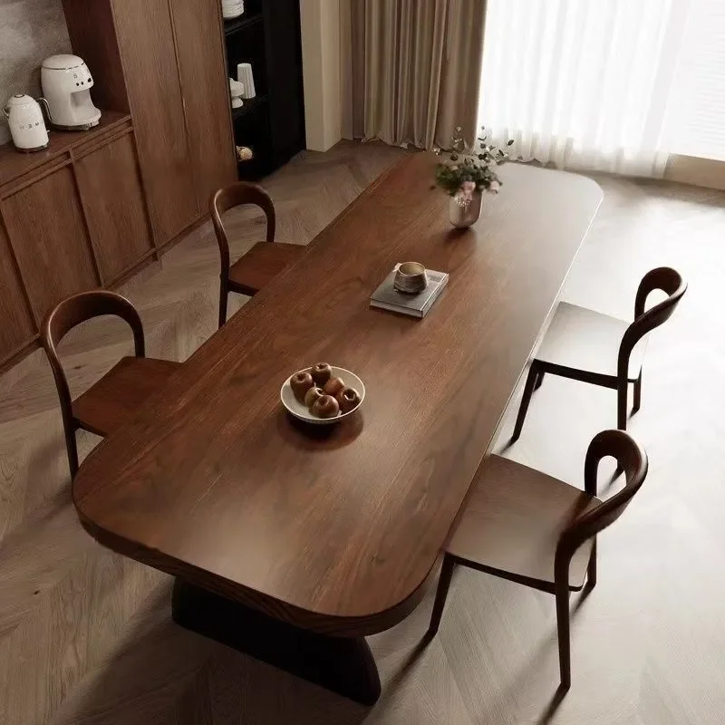 for French Retro Solid Wood Dining Table Large Board Art Design Rounded Corner Nordic Medieval Log Eating Table