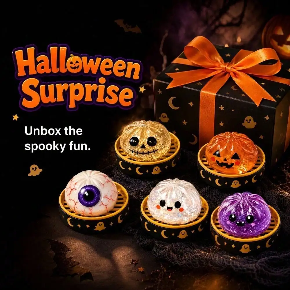 10Pcs Halloween Ghost Steamer Squeeze Props Set – Includes 5 Buns & 5 Steamers, Halloween Themed Decorations,