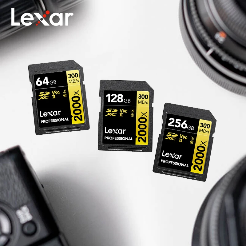 Lexar Professional 2000x SD Card SDXC UHS-II V90 U3 C10 8K 300MB/s 260MB/s 64GB 128GB 256GB 512GB Gold Series for DSLR Camera