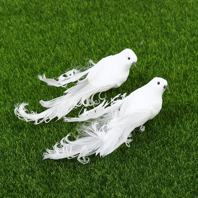 Handmade Simulation White Birds  Creative Feather Lawn Figurine Ornament Animal Bird Garden Prop Decoration