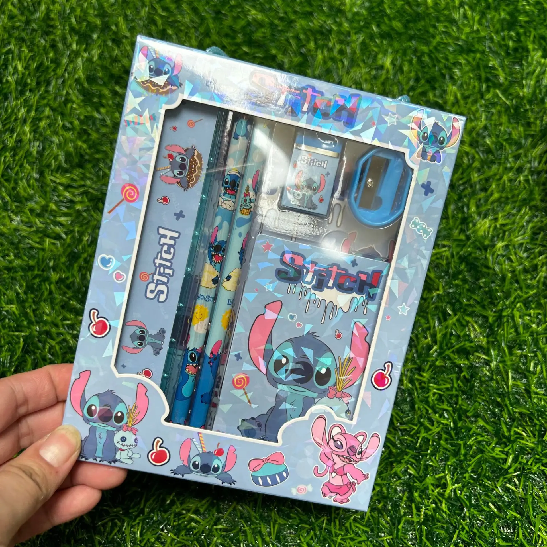 Disney Stitch、Snow White，Lightning McQueen Stationery Set School Gifts With Pencil Pen Sharpener Eraser Notebook Ruler
