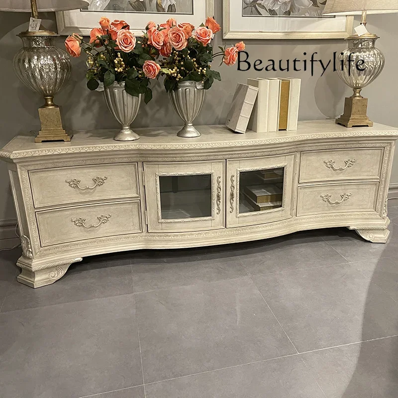 

SS Beautiful Living Room Home Solid Wood TV Cabinet European Retro Living Room Video Cabinet Luxury Carved TV Cabinet