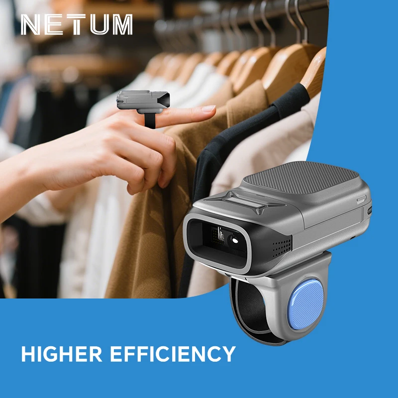 NETUM Wearable Ring Barcode Scanner 1D 2D UHF RFID Wireless 72g Lightweight Dual Mode Handheld Warehouse Logistics