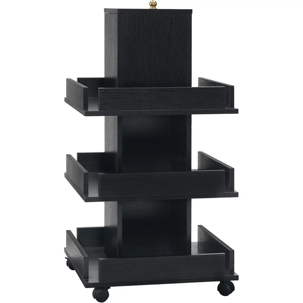 

3-Tier Lockable Wheel Kitchen Trolley Organizer, Mobile Storage Cart for Kitchen, Craft Room, Living Room, Office (Black)