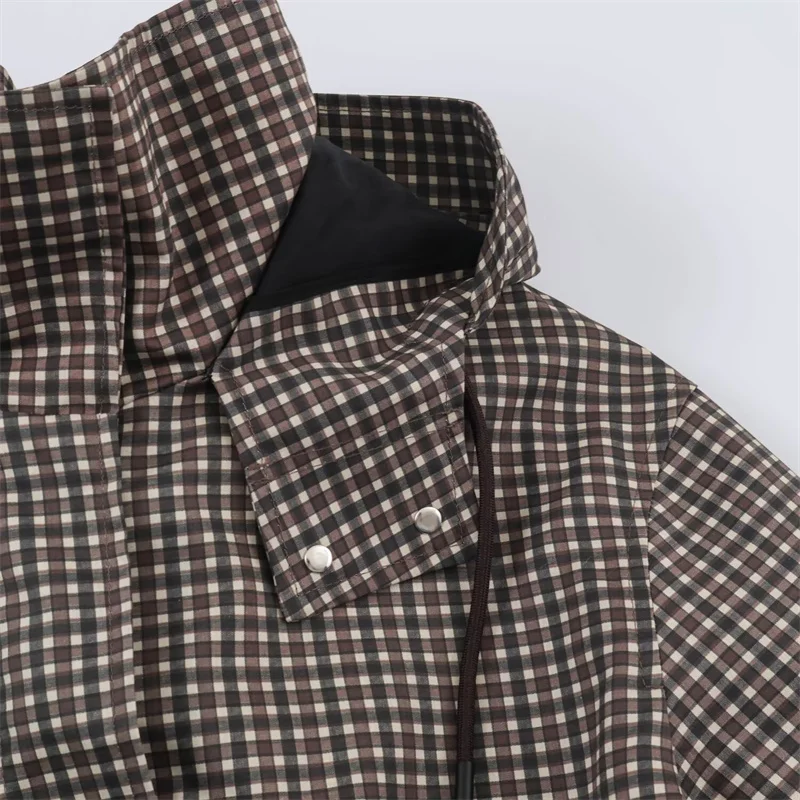 Damenmantel Langarm-Karo-Kapuzenjacke für Frauen 2026 Neue Mode Herbst Winter Lässige Schicke Damen-Oberbekleidung – Detail 9