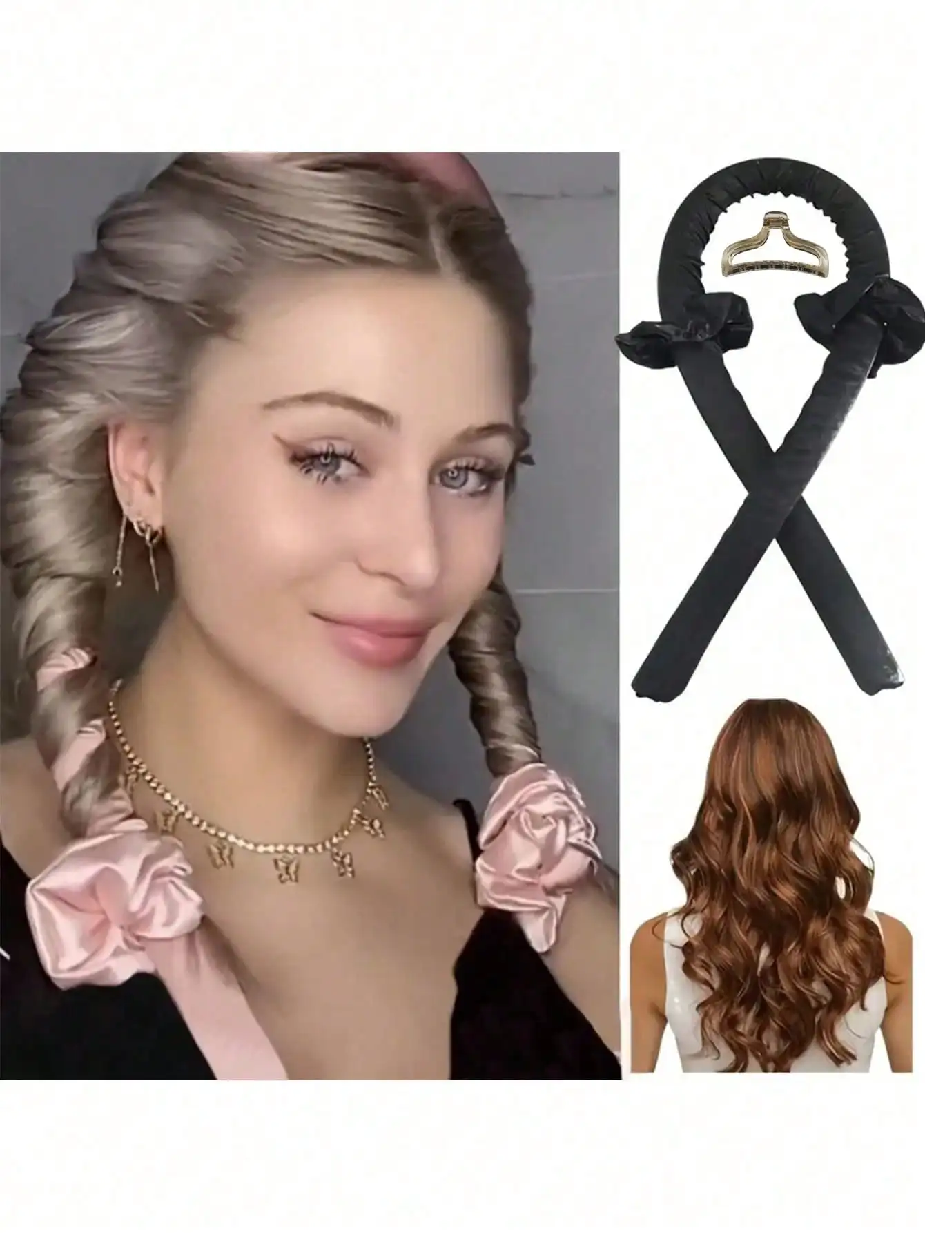 

3pcs No Heat Curling Headband Set, No Heat Curler, Can Be Worn Directly Without Heating. Curling Headband Comes With Hair Clips And Hair Ties, Can Curl Hair Overnight. Women Long Hair Styling Tool (Black), Christmas Gift, Thanksgiving Gift, Teacher's Day