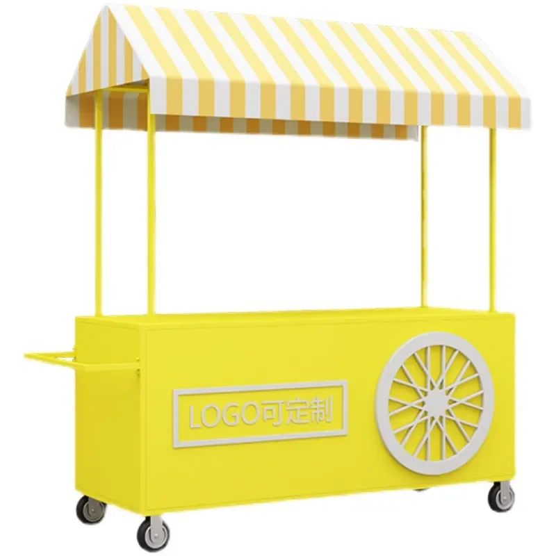 Wrought Iron Mobile Food Cart Outdoor Wheeled Snack Stall Trolley Portable Market Vendor Truck Dining Booth