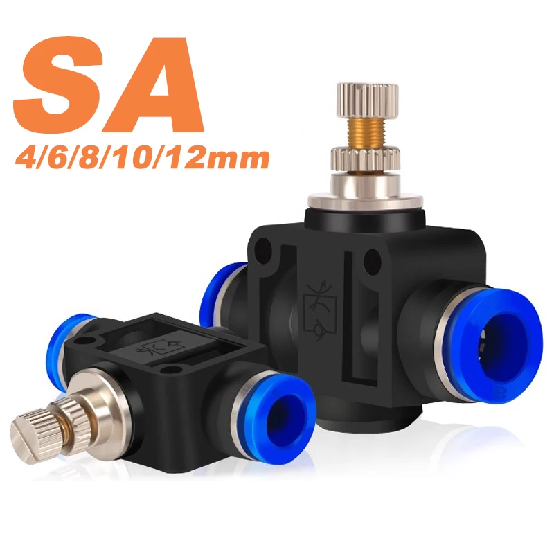 2pcs Air Flow Speed Control Valve Tube Water Hose Pneumatic Push in Fittings Throttle Valve SA 4-12mm