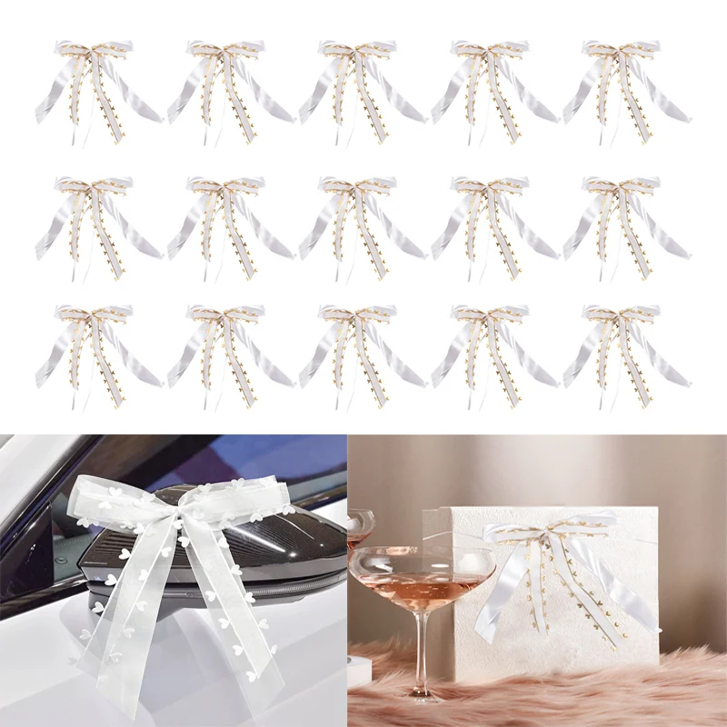 10/20Pcs White Wedding Car Ribbon Bows Gifts Wrap Boxes Bowknot Valentines Day Birthday Wedding Party Decorations Photo Props