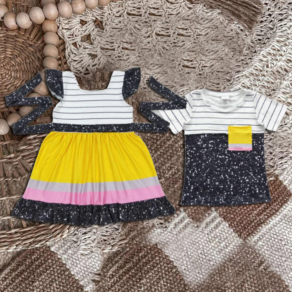 

z815-02 GSD0409 Wholesale Summer toddler kids clothes boys Back To School matching top dress Boutique baby girl clothes