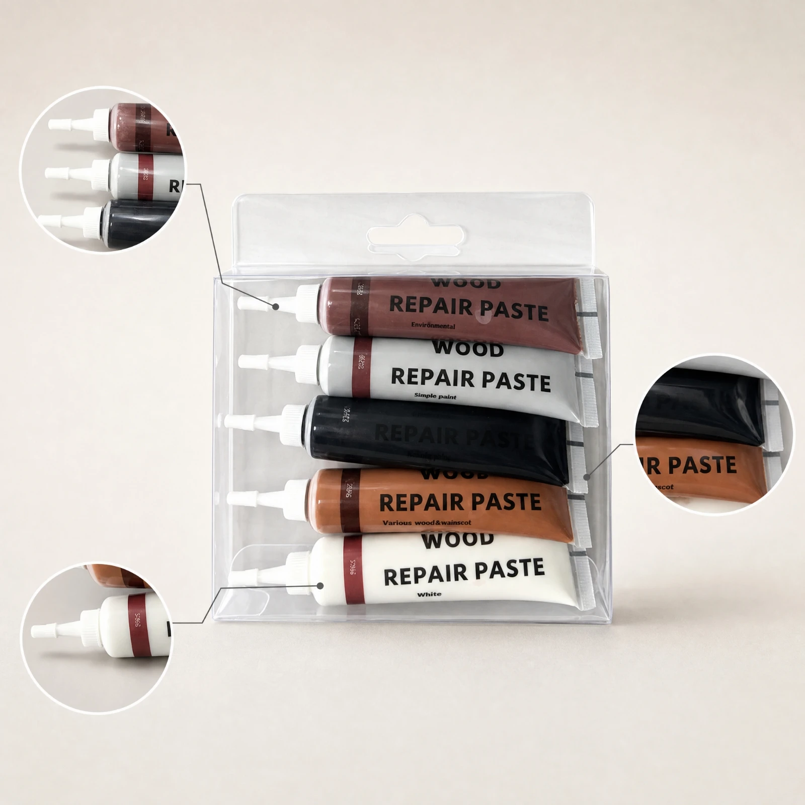 5 Pieces Water-Based Wood Repair Paste Squeezable Wood Repair Paste with Plastic Case DIY Easy to Use for Homeowners