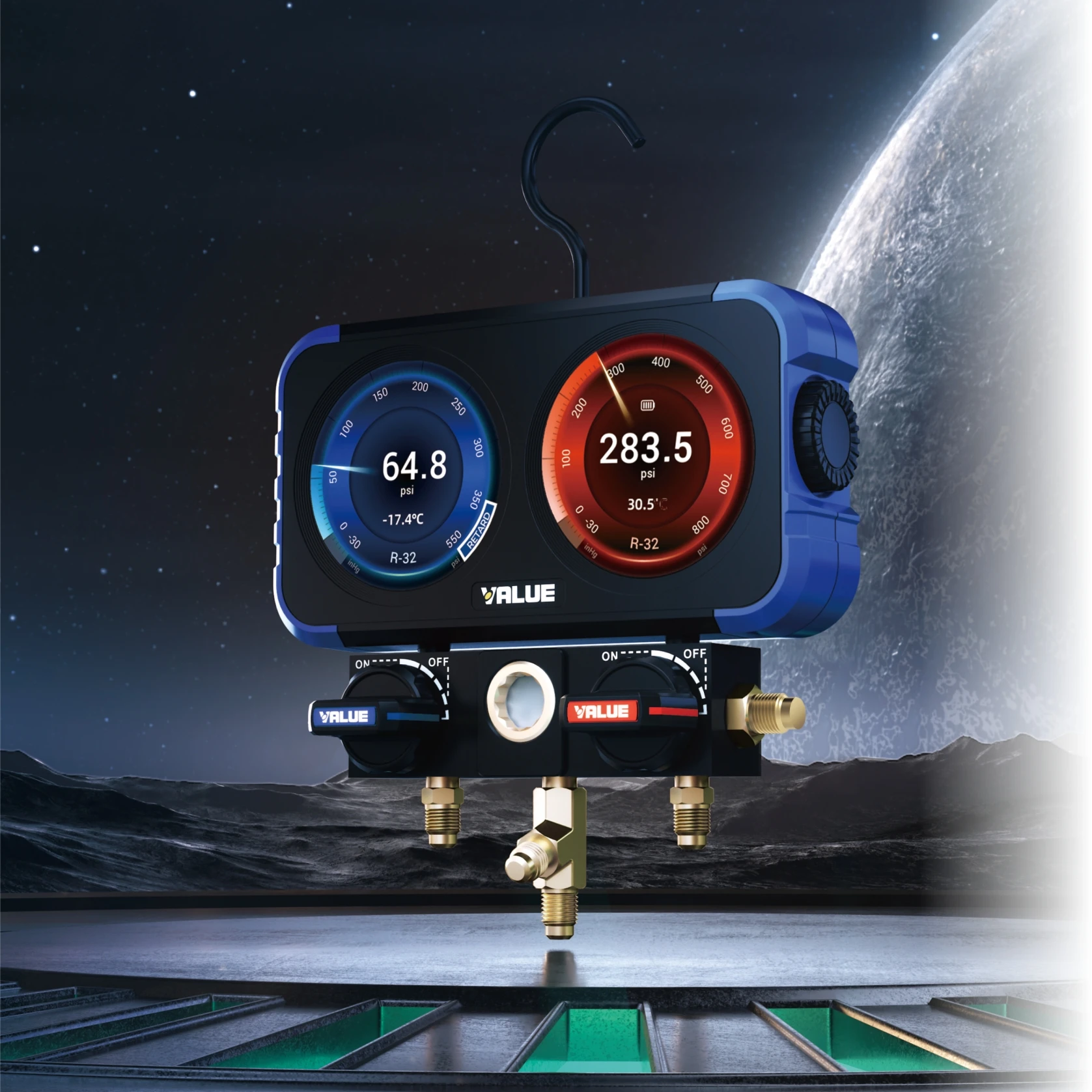 VRM2-X Digital Refrigerant Manifold Gauge Set, HVAC R134a R22 R410A Freon Pressure Meter for AC Repair