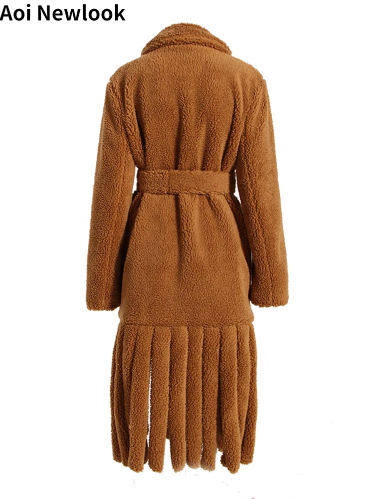 Aoi-Manteau en laine d'agneau vintage élégant pour femme, fausse fourrure, vêtements chauds et décontractés, hiver 2023, nouveau