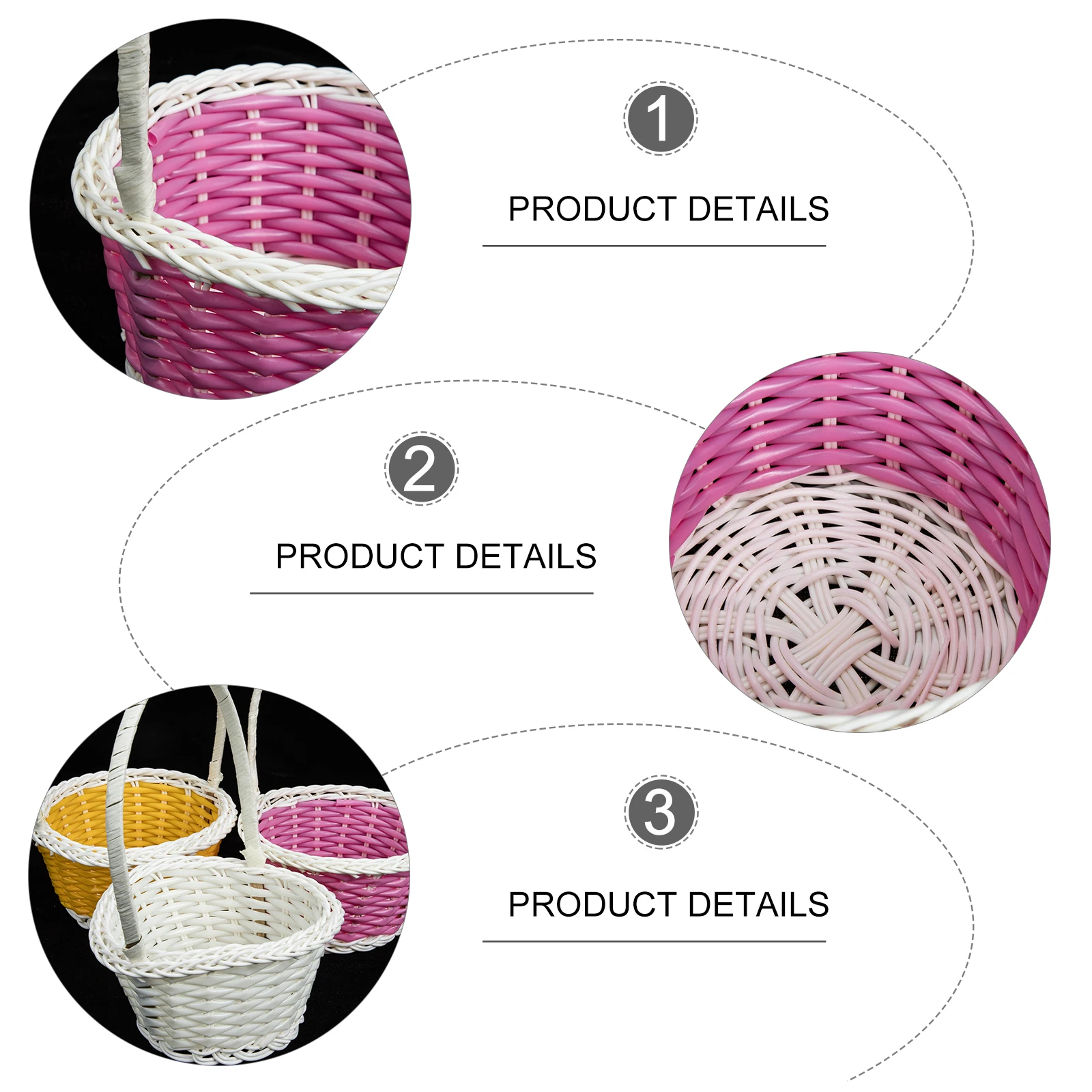 

3pcs Imitation Woven Basket Decorative Storage Organizer Plastic Easter Egg Baskets Small Rattan Bins For Home Decoration Space
