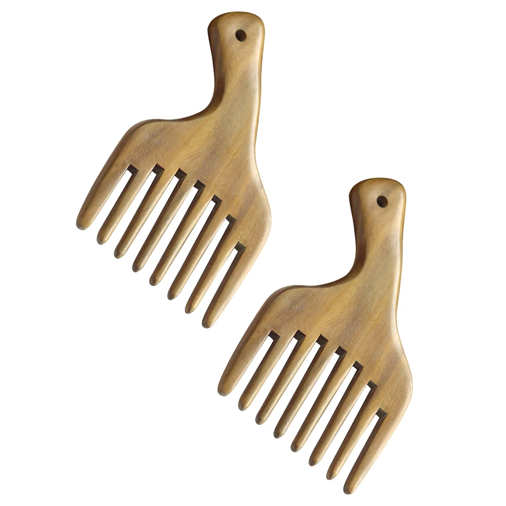 2Pcs Wide Tooth S Comb Natural Hair Scalp Massage Combs Portable Durable Wooden Combs For Women Green Color