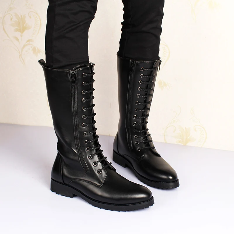 

men's luxury fashion high boots stage nightclub dress genuine leather shoes autumn winter motorcycle boot knight long botas mans