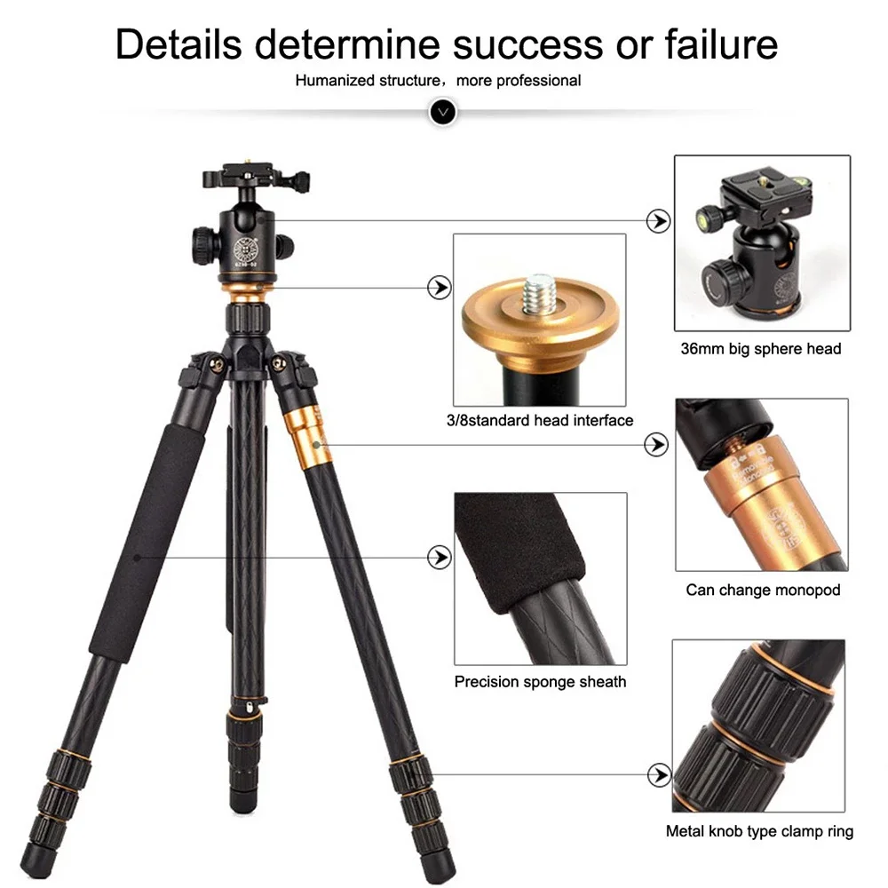 QZSD Beike Q999 Magnesium Aluminium Alloy Tripod Professional Photographic Portable Stand Kit Monopod Ball head For DSLR Camera