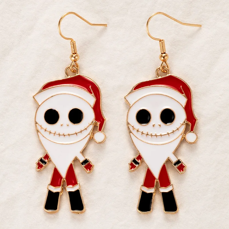 Yungqi New Halloween Skull Skellington Dangle Earrings Christmas Santa Jack Sally Dangle Earring For Women Festival Jewelry