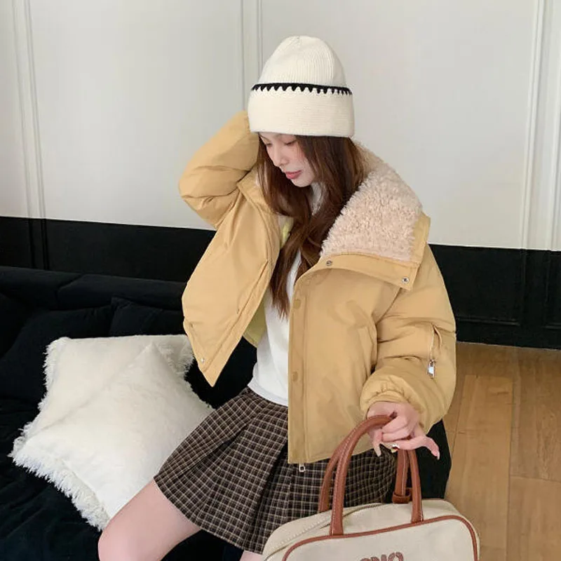 

Короткая стеганая куртка женская с лацканами из овечьей шерсти минималистичное стеганое пальто топы на флисовой подкладке утепленное зимнее пальто оптом