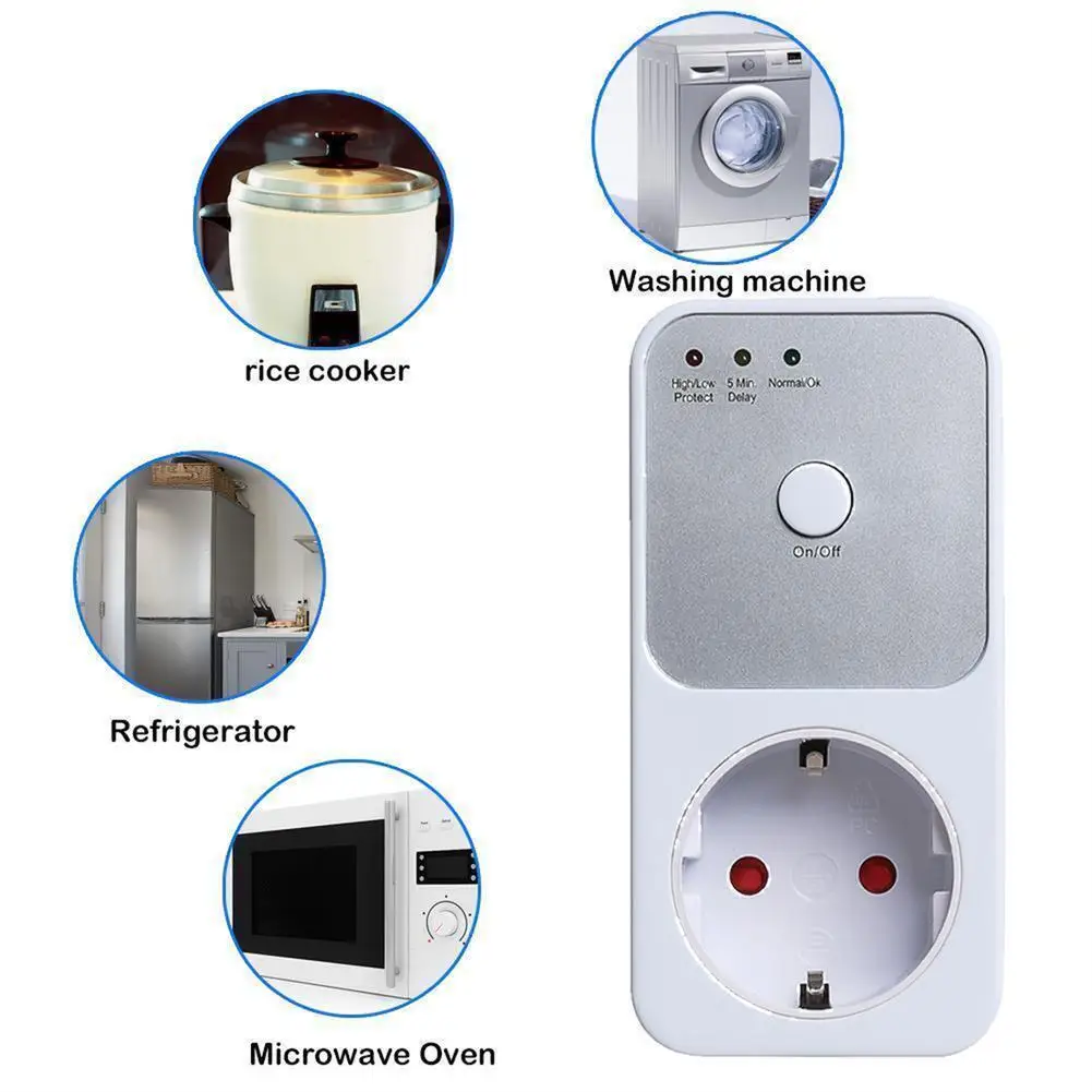 Automatic Voltage Protector Socket Switcher AC 220V Power Surge Safe Protector Stabilizer For Refrigerator Switcher Eu Plug