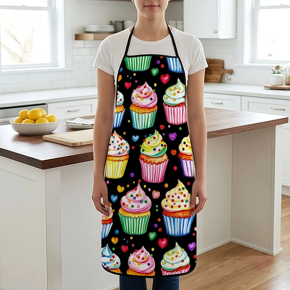 Cute Cupcake Pattern Apron for Kitchen Baking Cooking Apron Apron Smock for Women