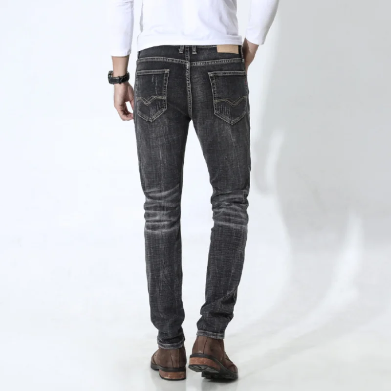 

JXN628 American jeans heavy duty cat whiskers men's casual Slim scratchy elastic small leg trousers man