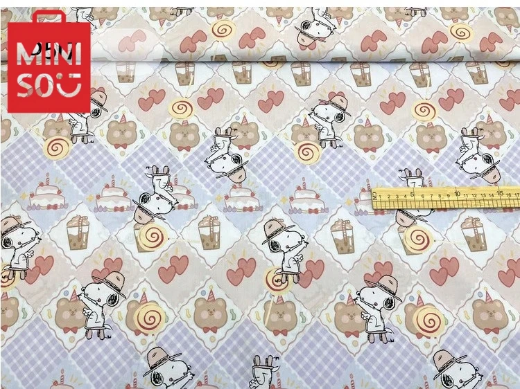 45x140cm Miniso Snoopy Plain Thin 100% Cotton Fabric For Sewing Patchwork Clothes DIY Quilting Needlework Material