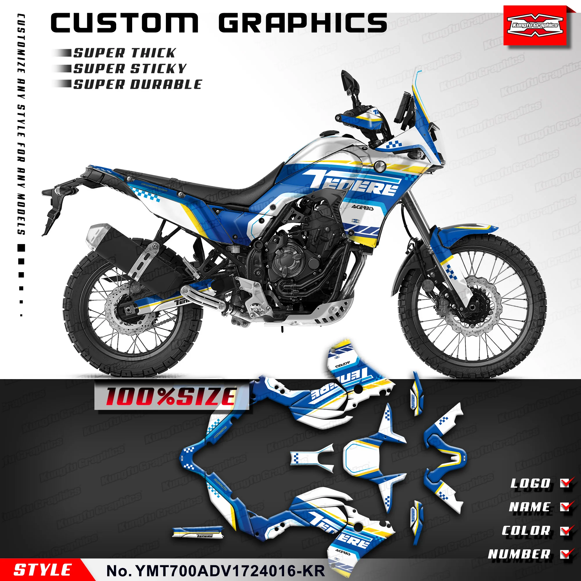 

KUNGFU GRAPHICS Adhesive Sticker Motorcycle Graphics for Yamaha Tenere 700 T700 T7 17 18 19 20 21 22 23 24, YMT700ADV1724016-KR
