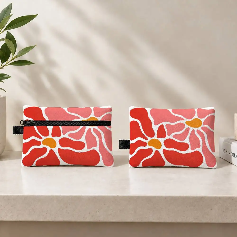 Flowers Vintage Matisse Style Zippered Coin Purse with Detachable Carabiner – Mini Coin and Key Pouch