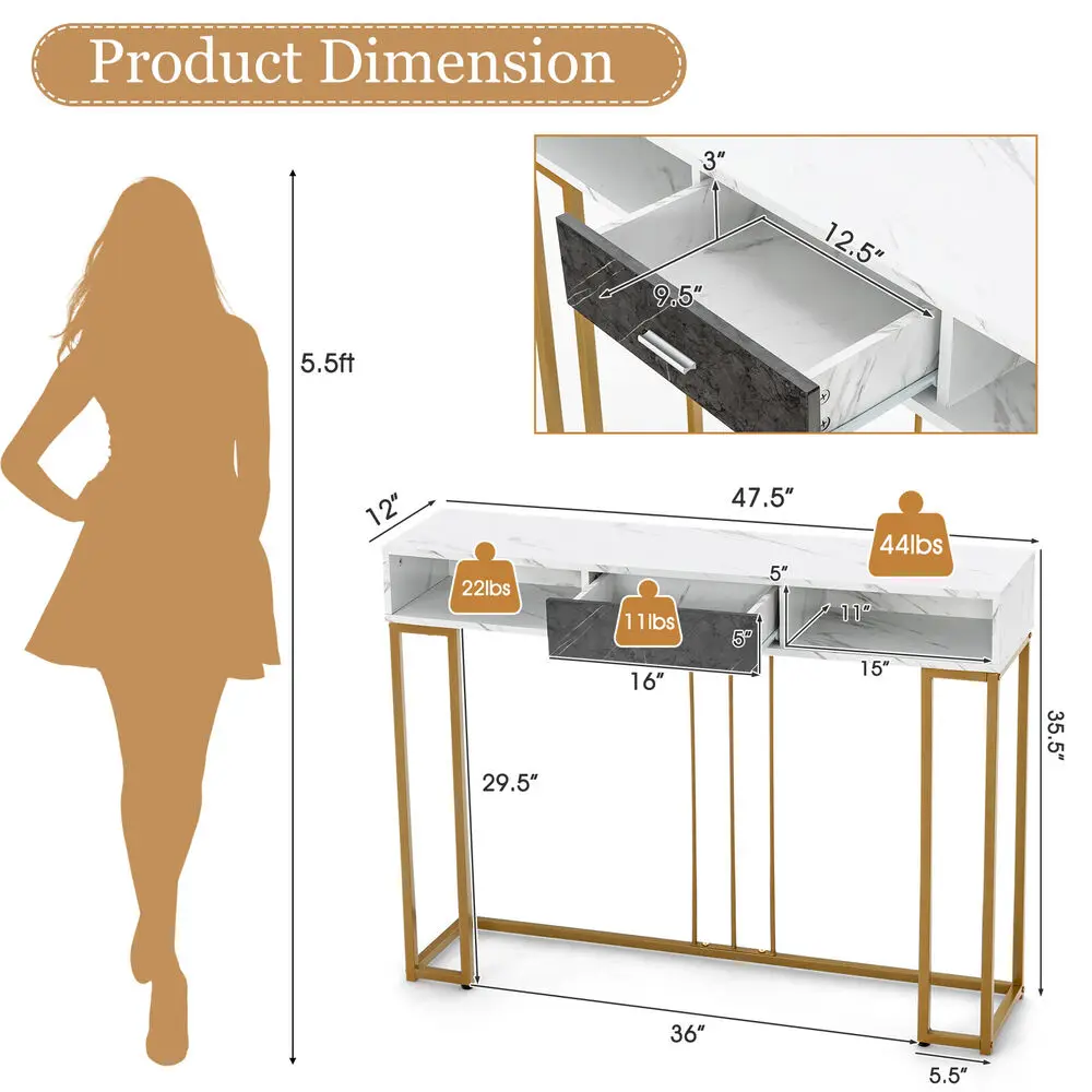 Costway Console Entryway Hallway Table Gold Narrow Long Sofa Table for Living Room