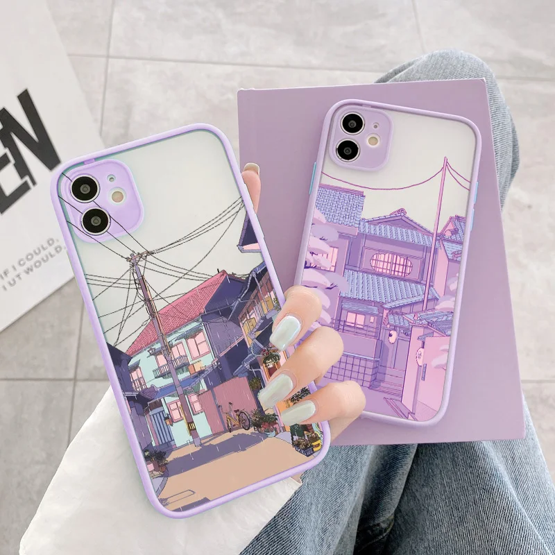 Anime Hand Painted House Beautiful Scenery Phone Case For iPhone 13 12 11 14 Pro Max X XR XS 7 8 Plus SE22 Hard Shockproof Case