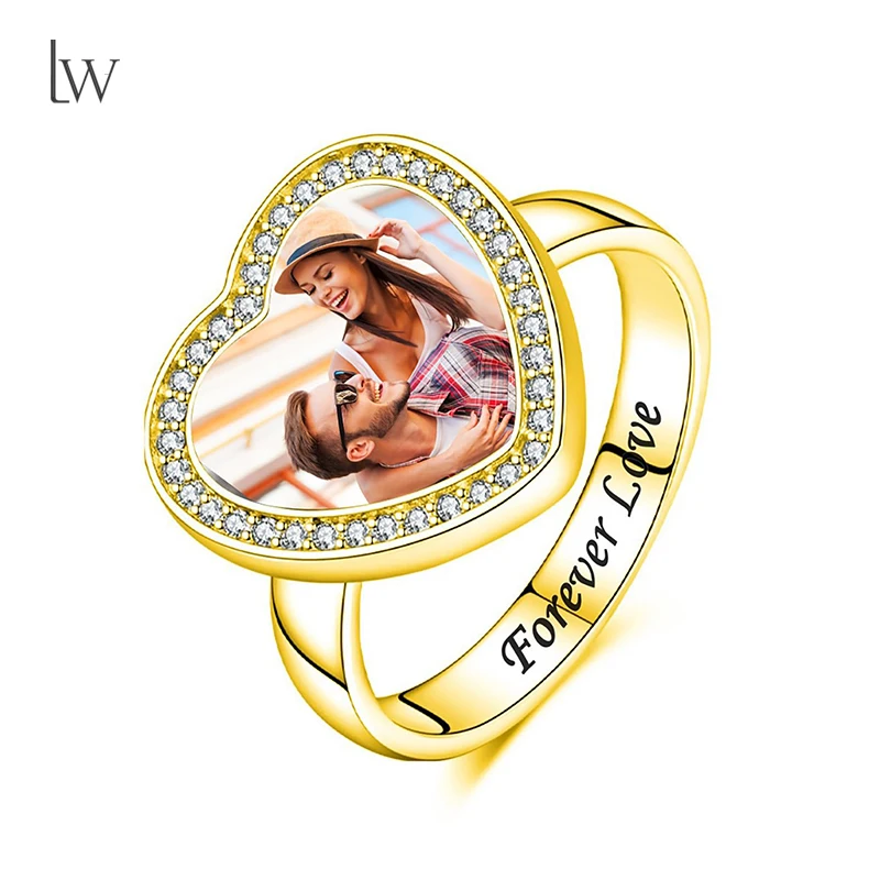 

Personalized Photo Rings for Women Men Custom Photo Rings Customized Picture Memorial Jewelry Promise Engraved Name Gift for Her