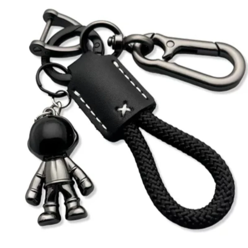 Personalized Logo Mini Metal Astronaut Leather Keychain Custom Name Number Bag Car Key Chain Ring Braid Rope Keyring Pendant
