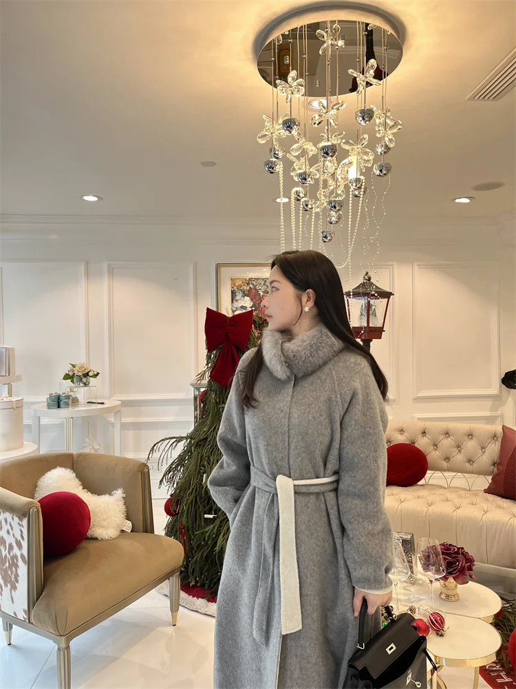 

Шерстяное пальто Icybabe Double-Faced Color Blo с меховым воротником, 100% австралийская шерсть, длинное, для новогодних мероприятий и встреч с родителями