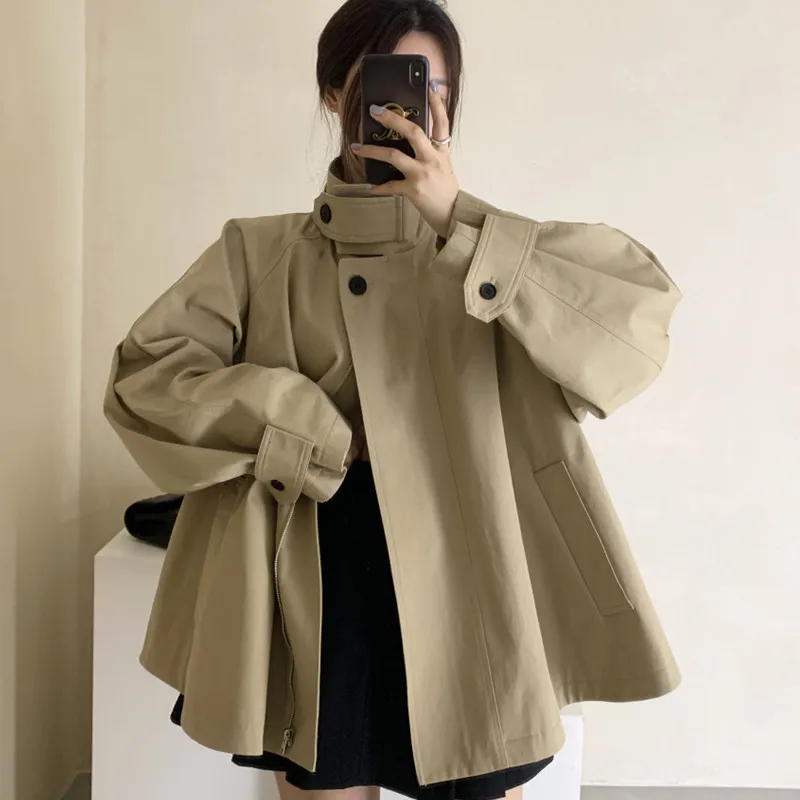 Korean Chic Loose Jackets Women Vintage Stand Collar Button Windbreaker Autumn Casual Coats Chaquetas Mujer