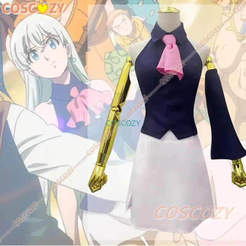 Disfraz de Elizabeth Liones para mujer, disfraz de Anime de los siete pecados capitales, regalo de Navidad de Liones Elizabeth, Vestido blanco y rosa, Falda corta