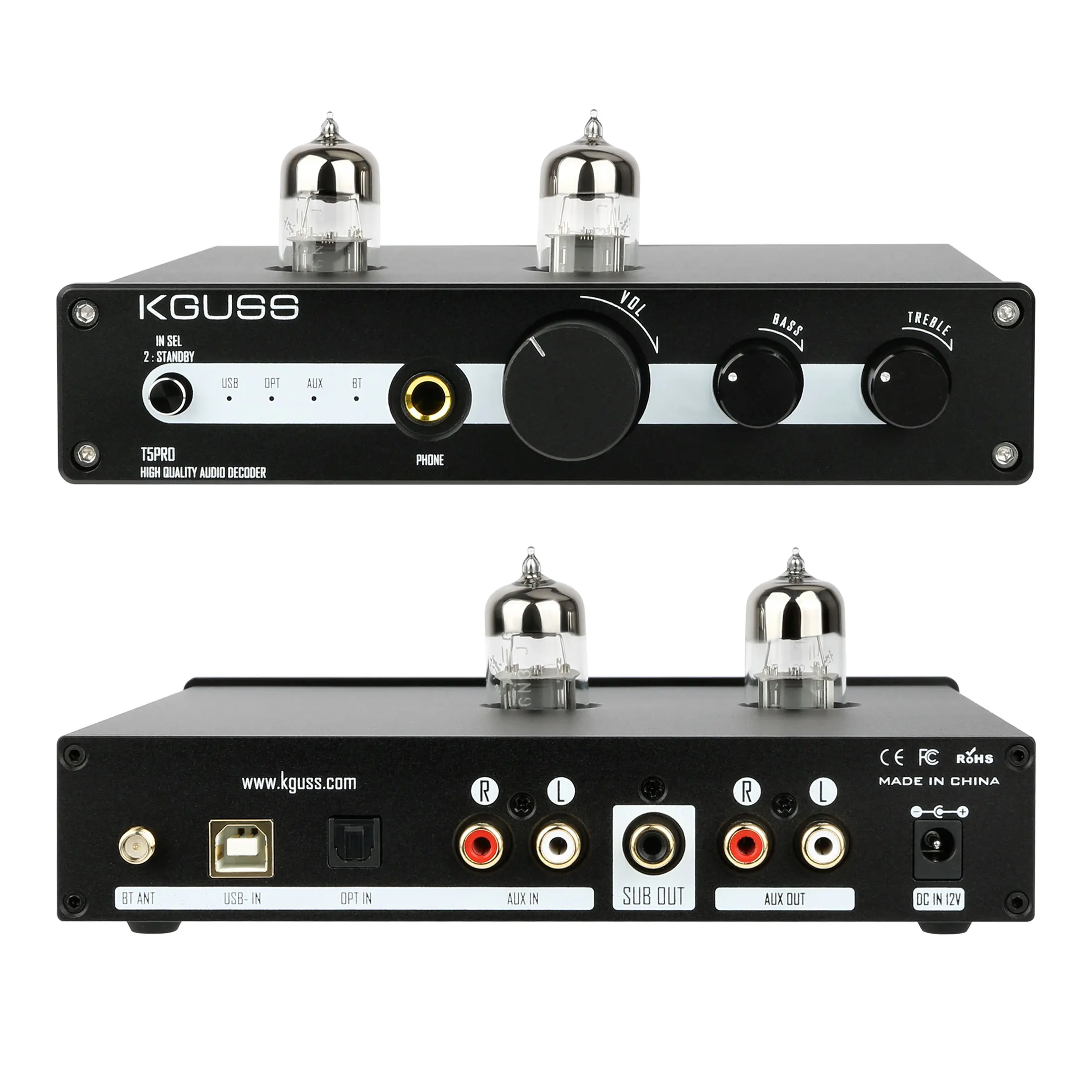 KGUSS T5 PRO tube front riser HIFI QCC5125 LDAC Bluetooth tube Headphone amplifier ES9018K2M DAC preamplifier SUB subwoofer