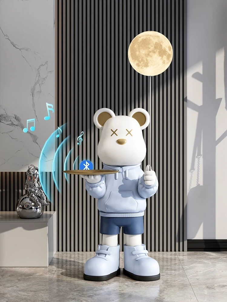 

Home Decor Luminous Vitality Bear Statue Large Floor Decor Living Room Animal Sculpture Art Ornament Creative Tray Storage Rack
