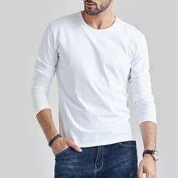 Versatile Men Essentials Solid T-shirt Spring Autumn New White Tees Male Clothing Long Sleeve Fashion Casual Loose Pullover Tops