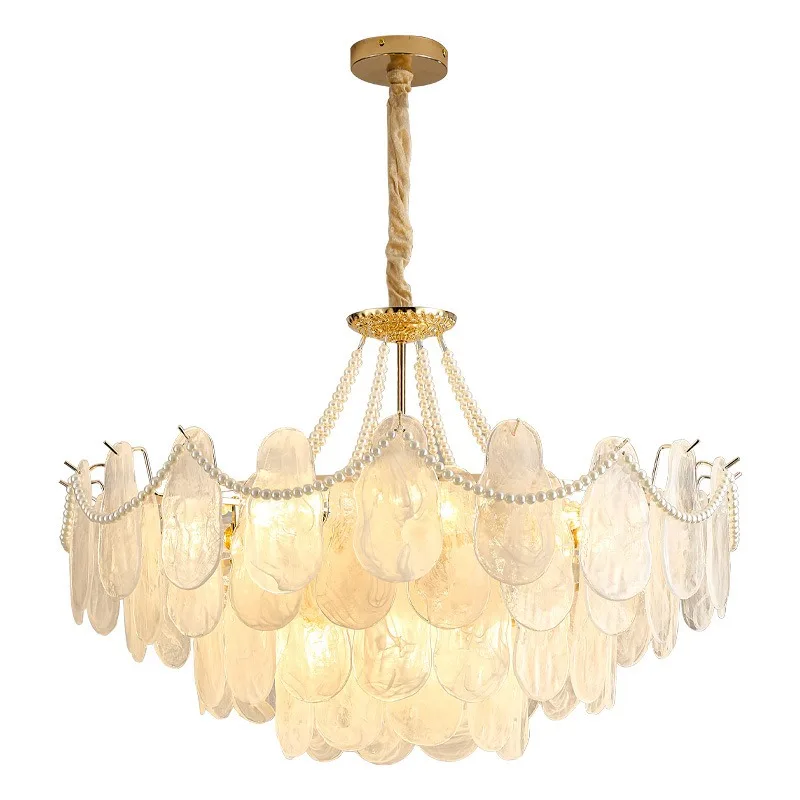 

French living room chandelier light luxury cloud glass atmosphere bedroom lighting cream wind hall main light