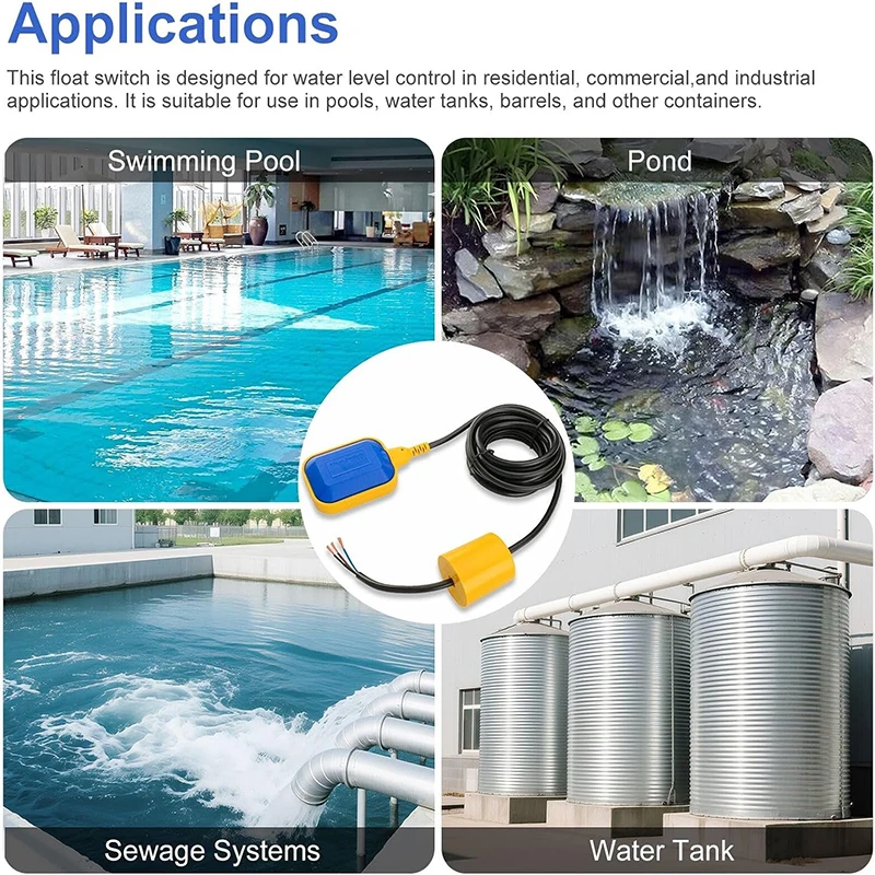 Kabel-Schwimmerschalter für Flüssigkeiten, Wasserstandsschalter, Steuergerät, Schütz, Sensor, Einzelschwimmer für Wasserpumpen, Tankfüllung – Detail 14