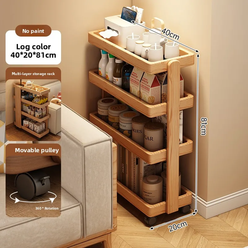 Vintage Industrial Cart  4-Tier Solid Wood Storage Organizer for Living Room with 360° Wheels 100kg Capacity