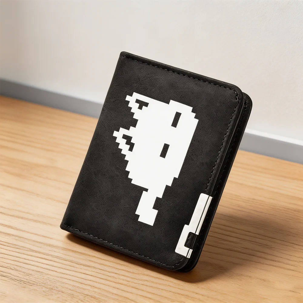 Men's Pixel-Style Cat-Face Design Wallet Casual Simple High-Quality Practical Men's Wallet