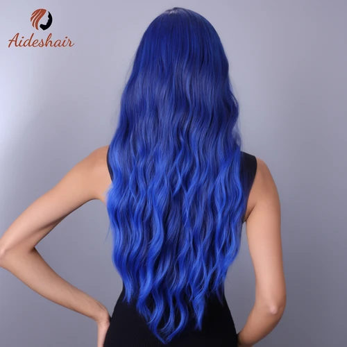 Imagen 2 del producto Aideshair-peluca sintética rizada larga con flecos, color azul real, 28 pulgadas, para uso diario en fiestas, moda europea y americana