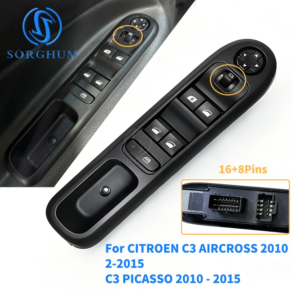 For Citroen C3 Aircross 2010 2011 2012 2013 2014 2015 PICASSO Electric Power Window Control Switch Button 98025189ZD 16+8Pins