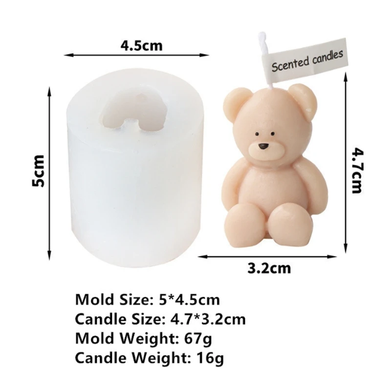 3D Cute Cartoon Bear Silicone Candle Mold DIY Mini Bear Scented Candle Plaster Home Decoration Tool