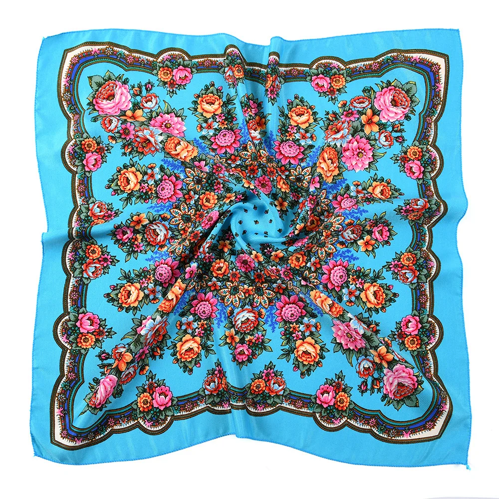 

Роскошный шарф-бандана с цветочным принтом 70*70 см, женские квадратные шарфы в русском стиле, женские повязки на голову, носовой платок Babushka, повязка на голову