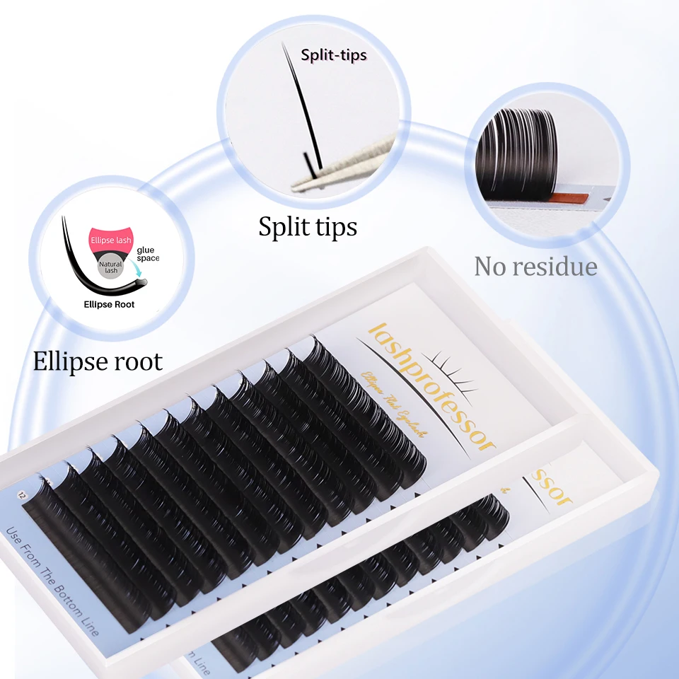 Lashprofessor Ellipse Flat Lash Extensions Mink Cashmere Lightweight Individual Lashes Split Tips Classic Eyelash Extension Flat