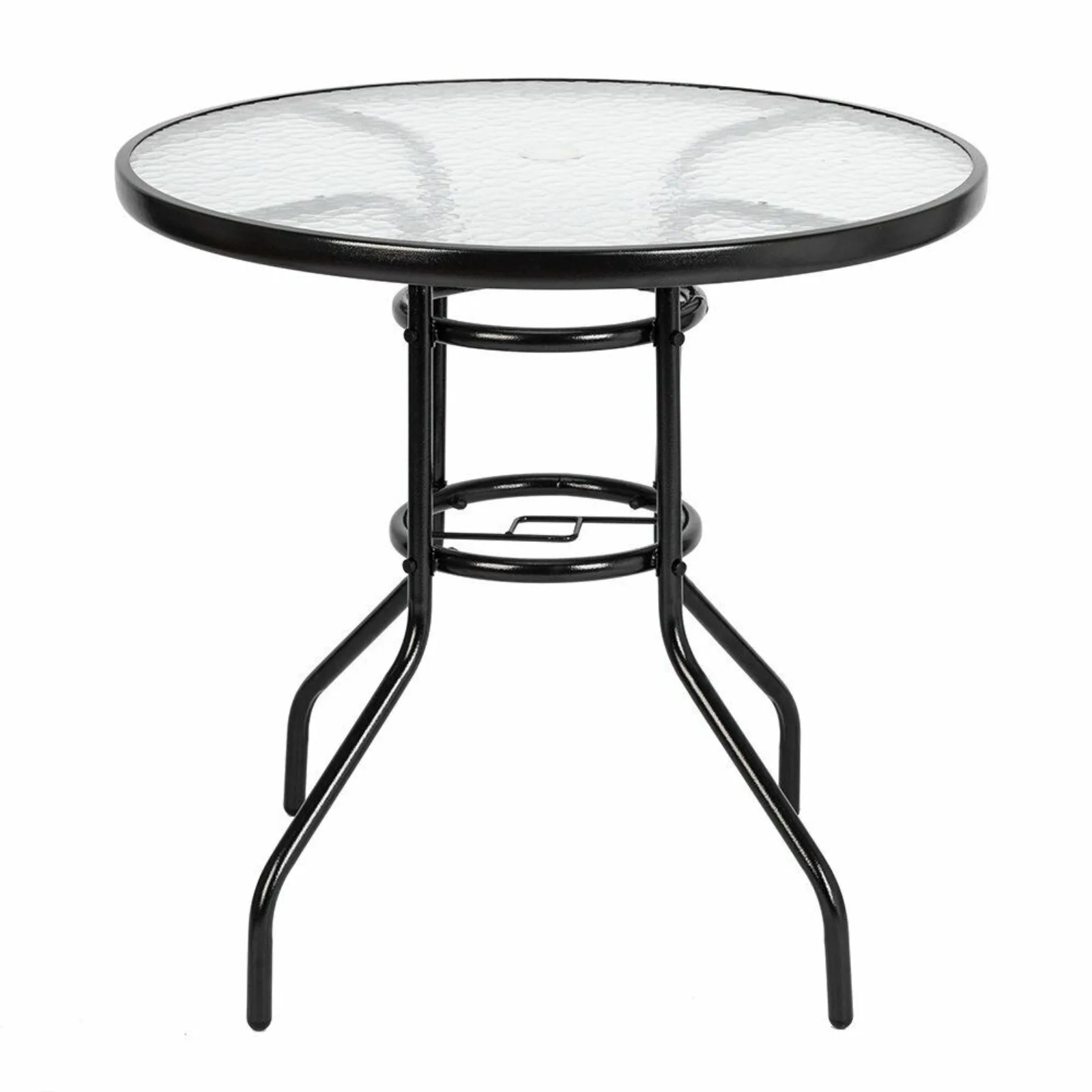 

Garden Table 32" Patio Round Tempered Glass Top Dining Table with Umbrella Hole